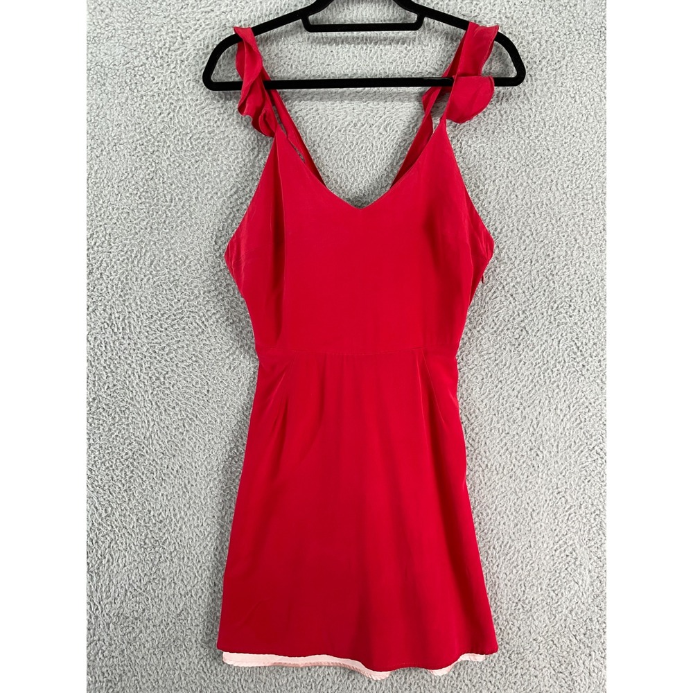 L'ecole des Femmes Silk Mini Dress Womens L Red Cerisiere V-Neck Open Back